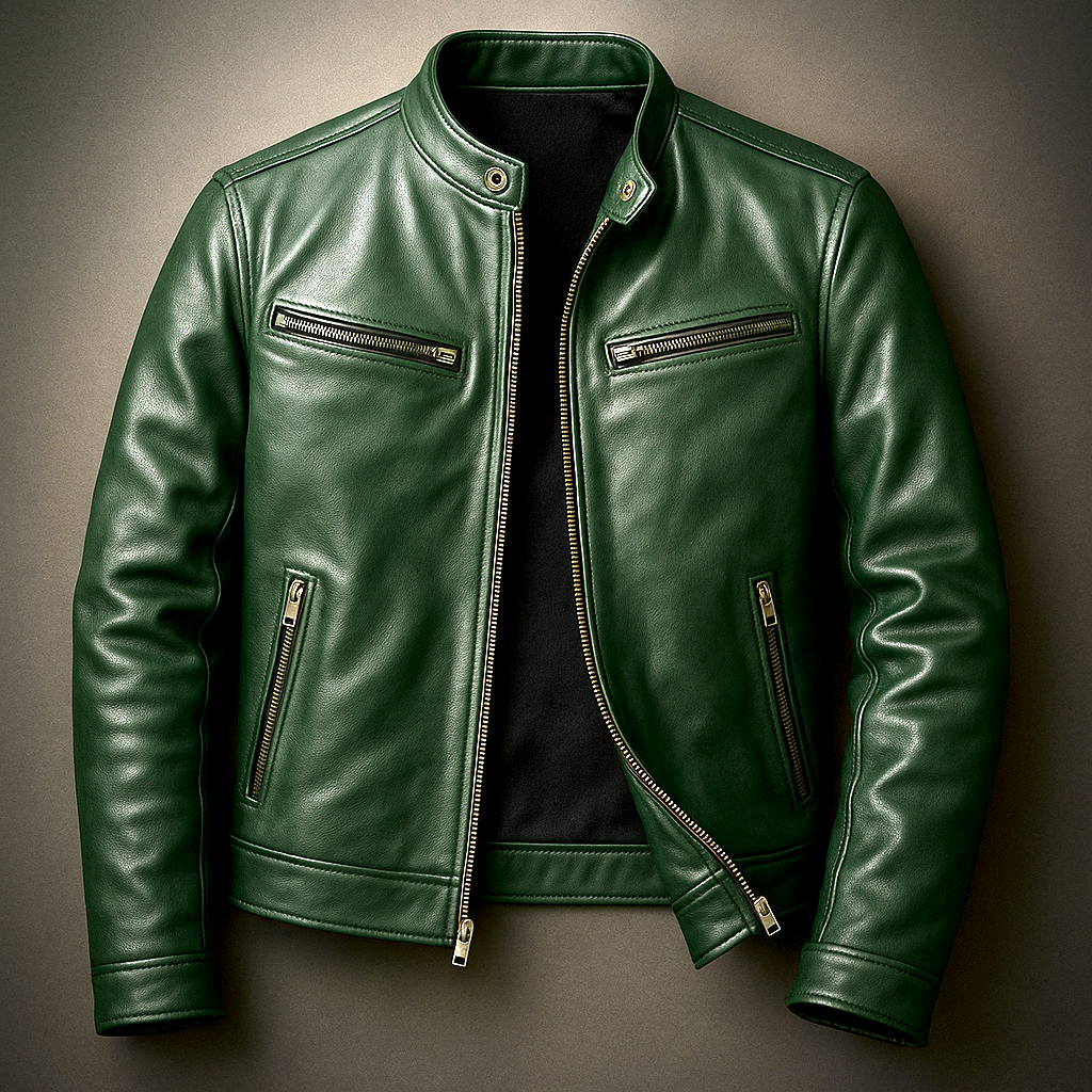 Leather Biker Jacket with Zip Pockets