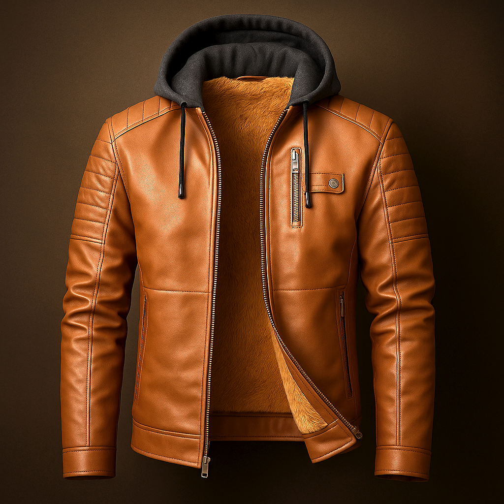 Veste biker à capuche pour homme imitation cuir