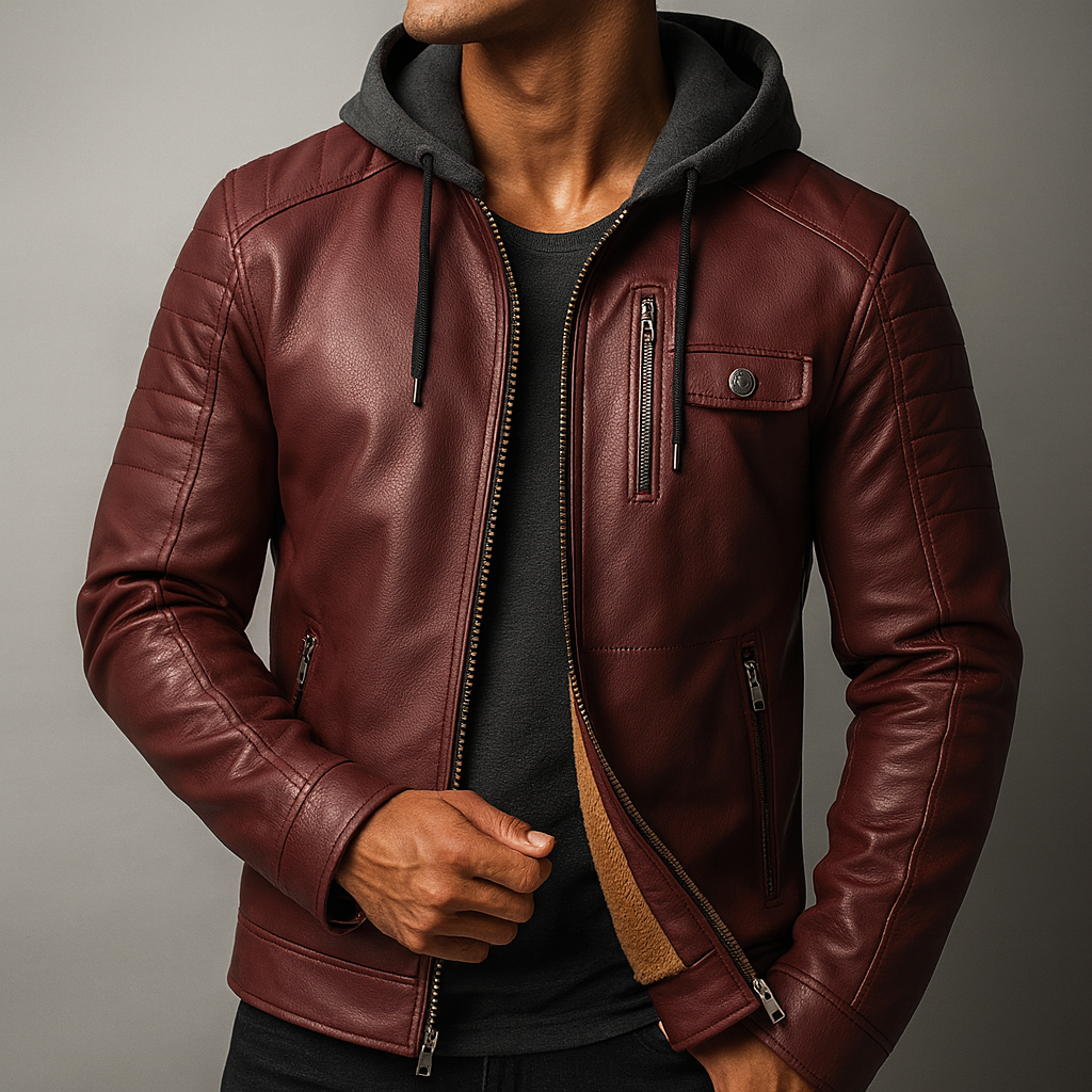 Veste biker à capuche pour homme imitation cuir
