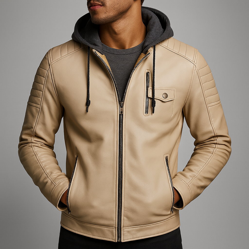 Veste biker à capuche pour homme imitation cuir