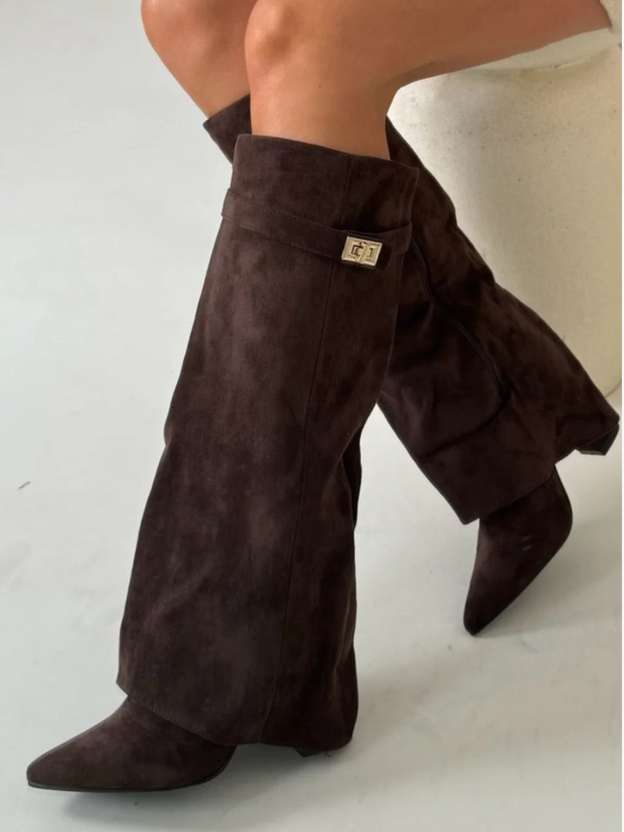 Women's Knee High Block Heel Boots with Side Zip