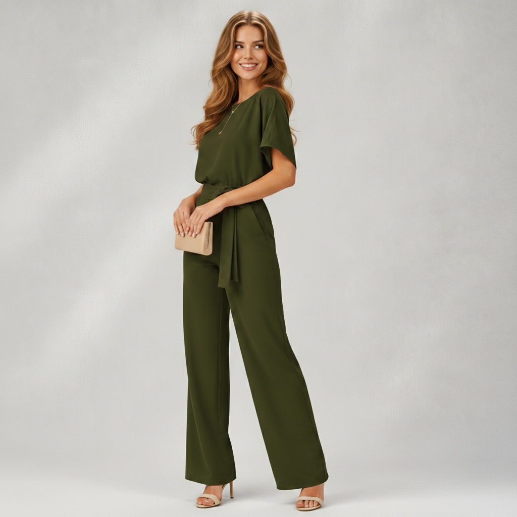 Wide-Leg Jumpsuit with Batwing Sleeves and Tie Waist