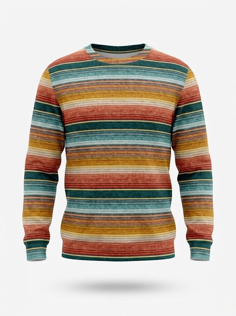 Men's Striped Crew Neck Sweatshirt | Lightweight Long Sleeve