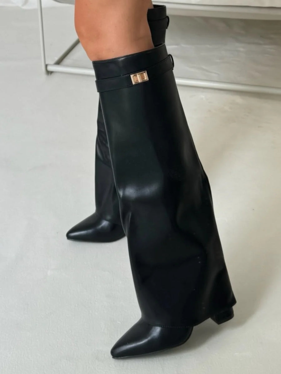 Women's Knee High Block Heel Boots with Side Zip