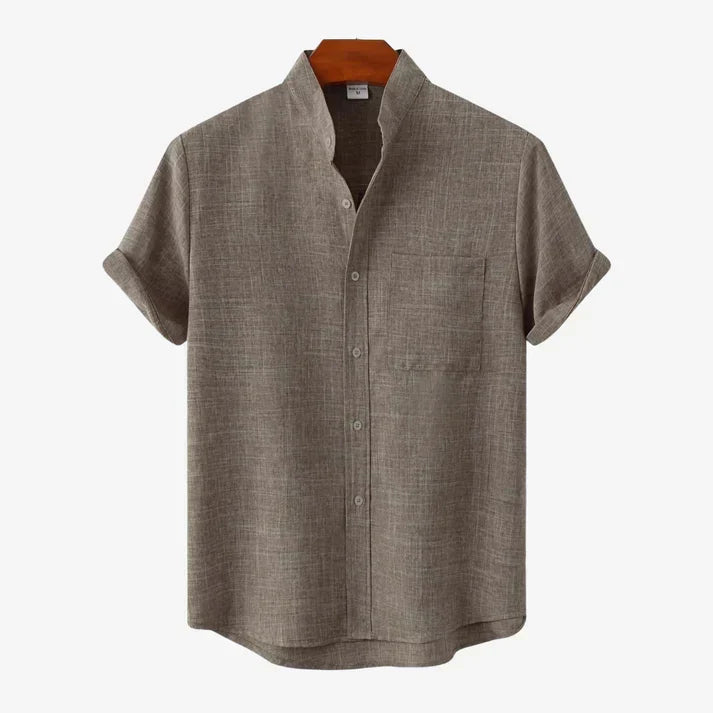 Men’s Textured Short Sleeve Grandad Collar Shirt