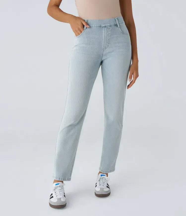 Jean droit avec ceinture élastique à enfiler