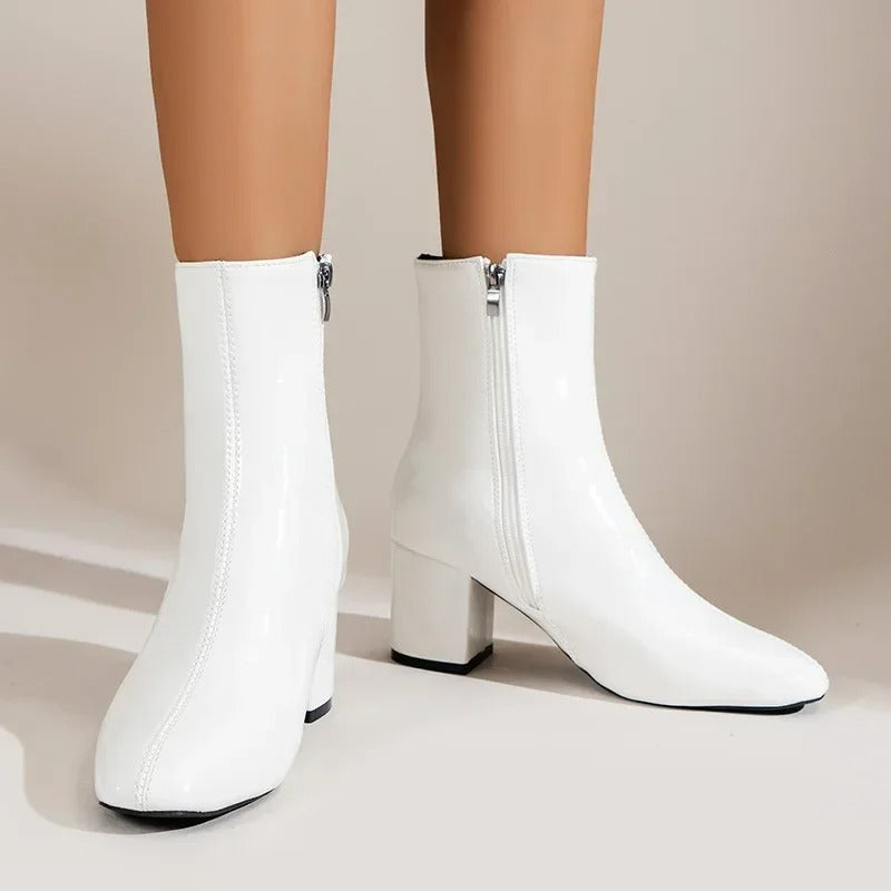Women's Square-Toe Ankle Boots with Block Heel and Side Zip