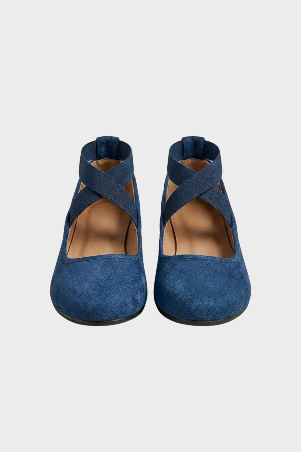 Suede Ballet Flats with Crisscross Ankle Strap