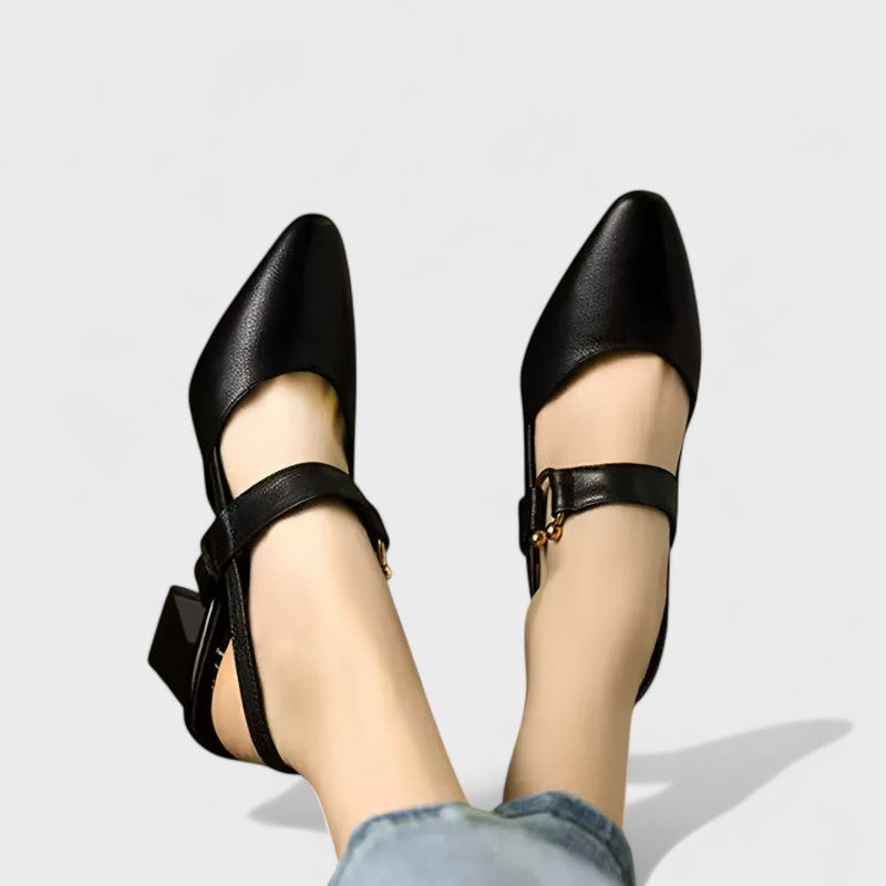Women's Gold Detail Slingback Block Heel Pumps