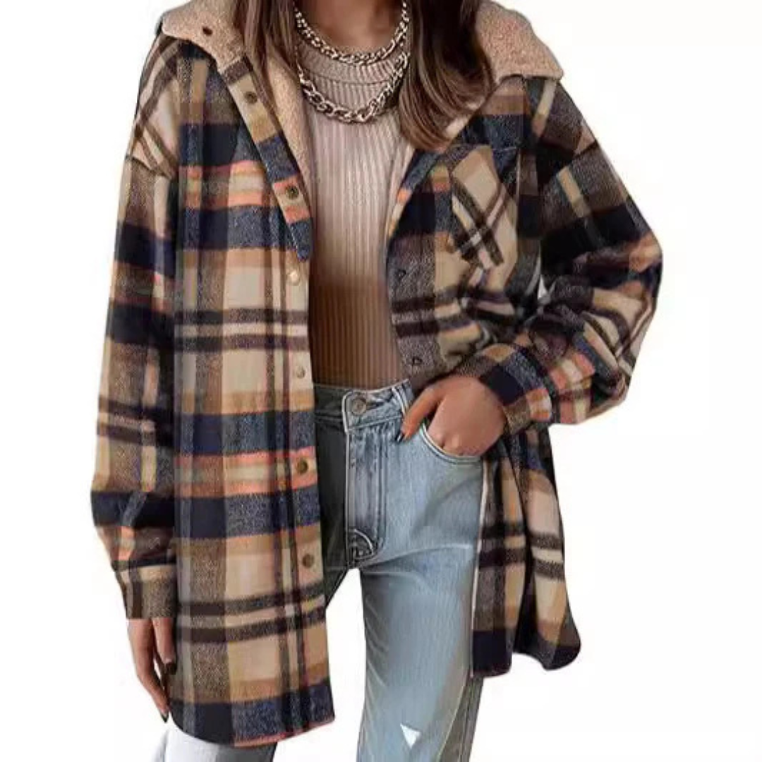Women's Oversized Check Hooded Shirt Jacket