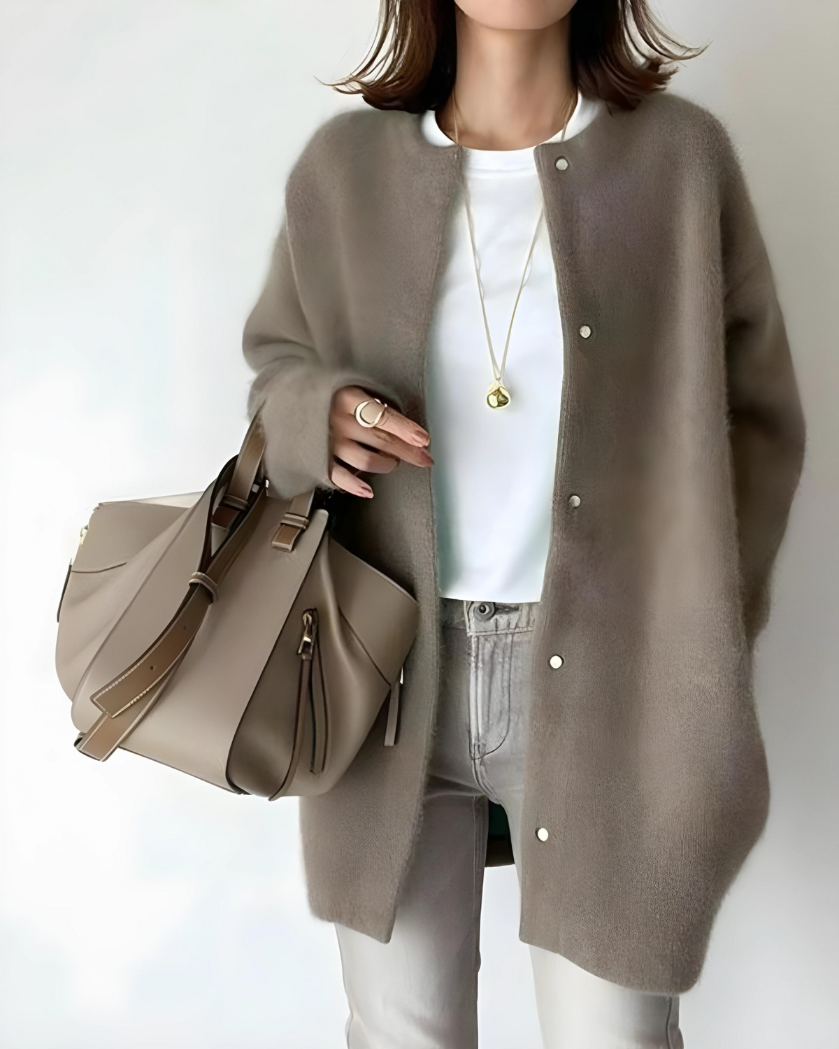 Women's Long Sleeve Knit Cardigan with Snap Button Closure