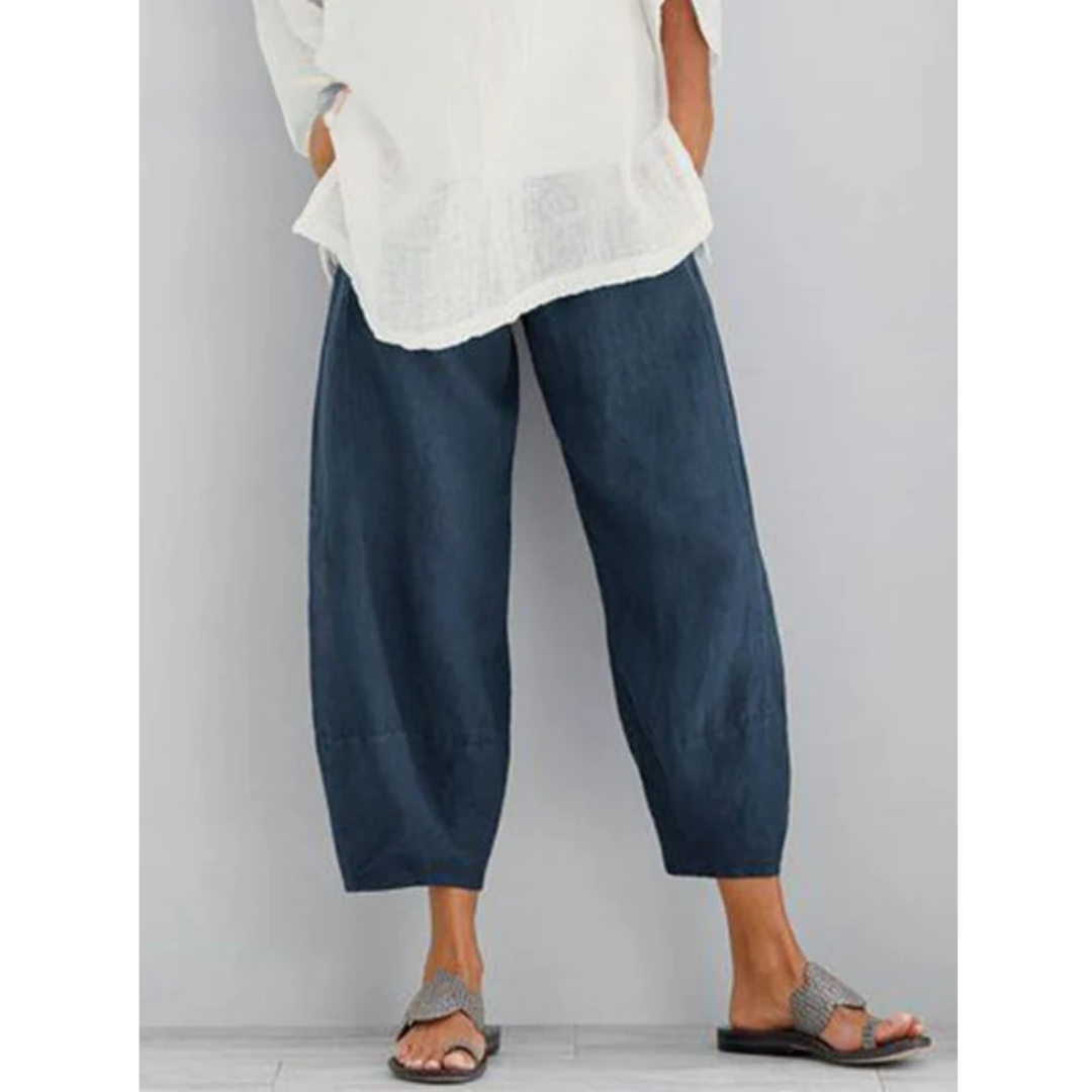 Men's Barrel-Leg Linen Trousers with Tapered Ankle