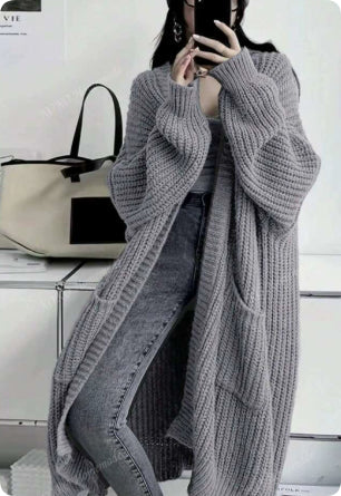 Women's Long Chunky Knit Open-Front Cardigan with Pockets