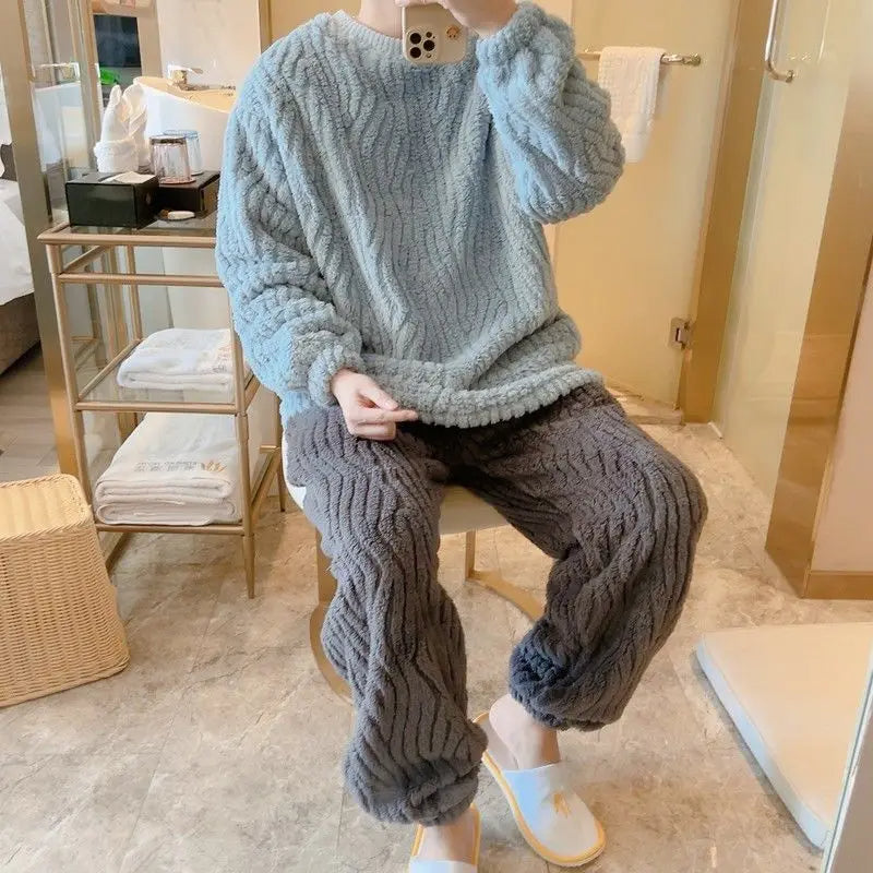 Men's Coral Fleece Pyjama Set | Soft Textured Lounge Set