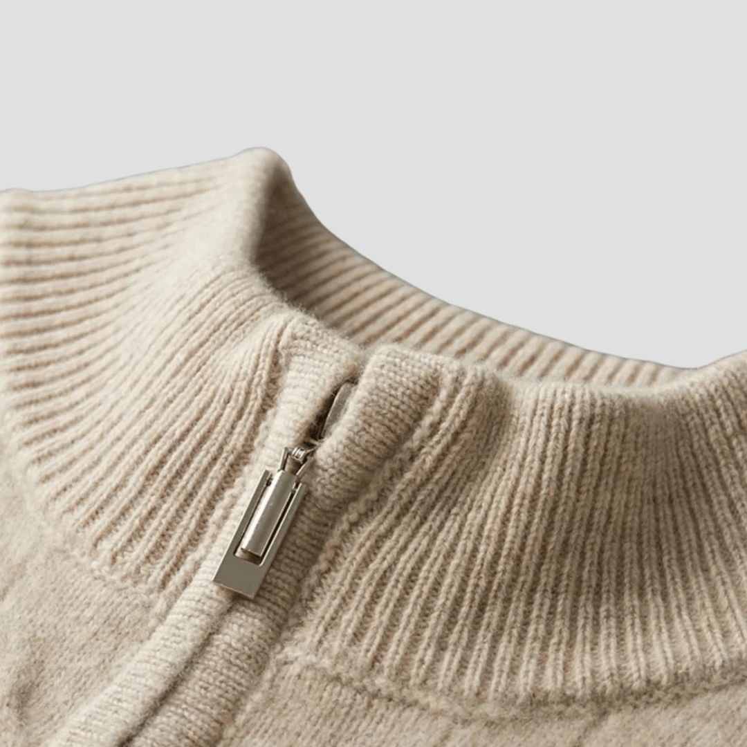 Pull à col zippé pour homme en maille torsadée