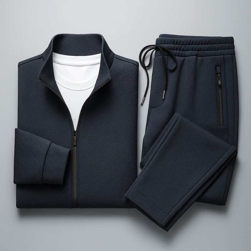Men’s Textured Zip Jacket & Trousers Tracksuit Set