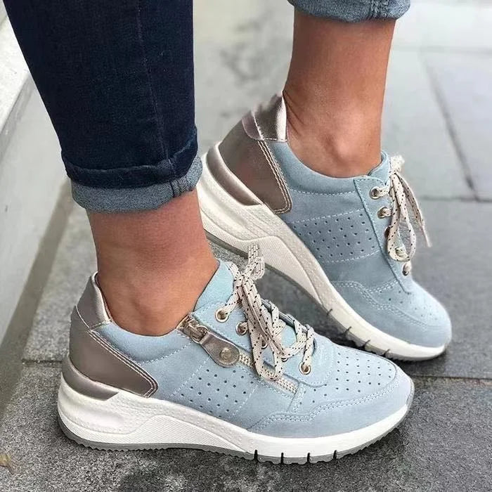 Lace-Up Wedge Trainers with Metallic Panel