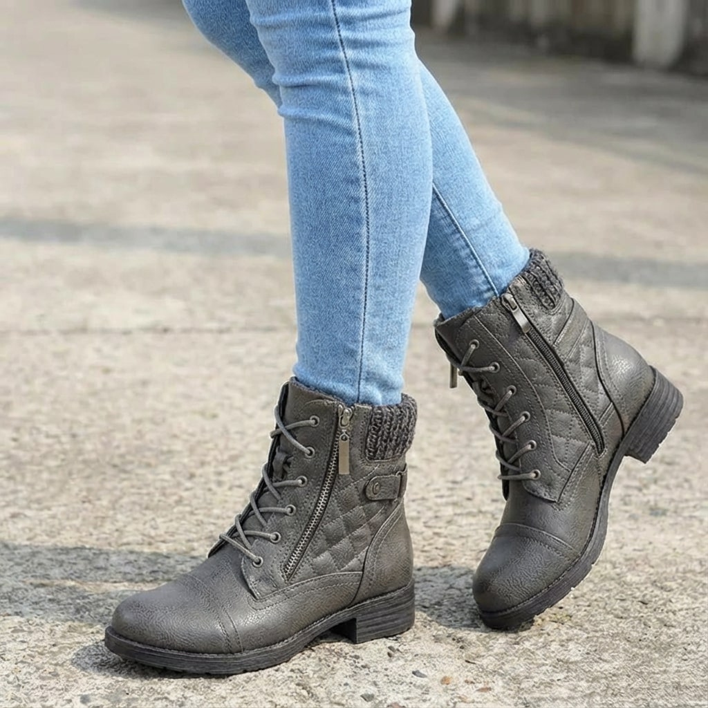 Bottines montantes à lacets pour femmes avec revers tricoté