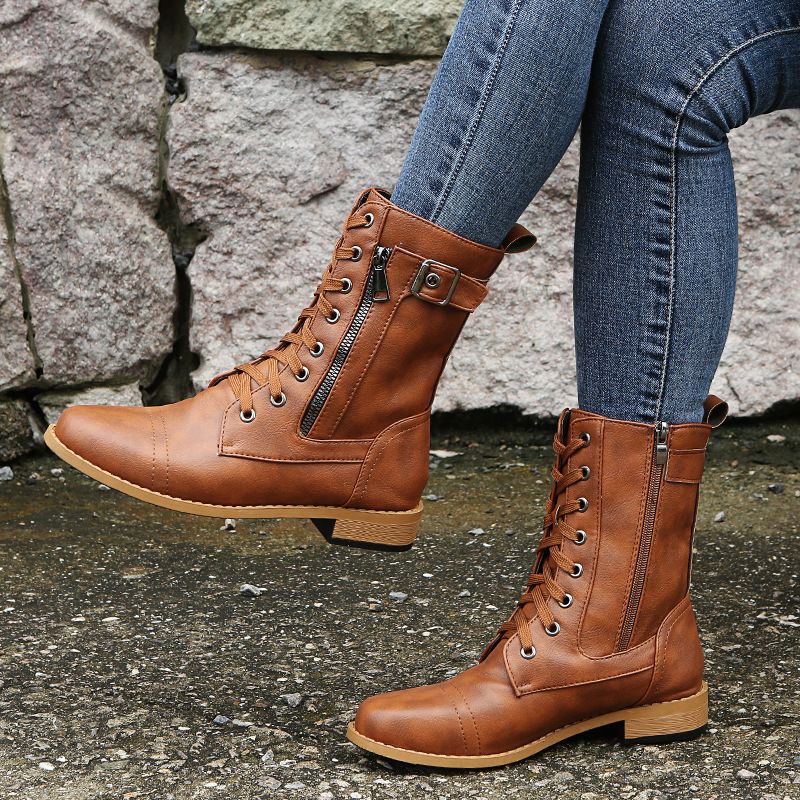 Women’s Lace-Up Ankle Boots with Side Zip & Buckle