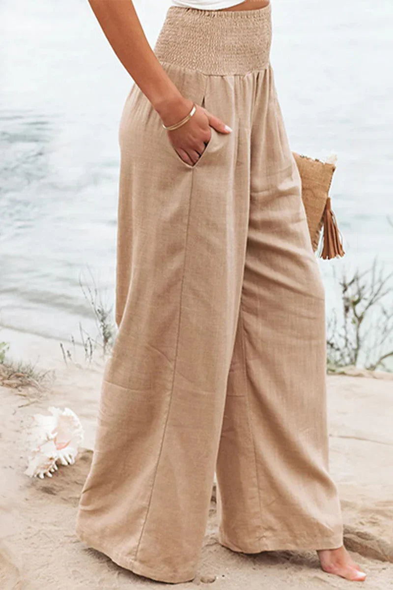 Women's High Waisted Wide Leg Linen Palazzo Trousers