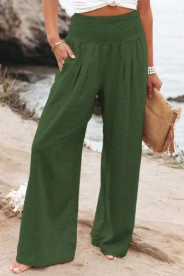 Women's High Waisted Wide Leg Linen Palazzo Trousers