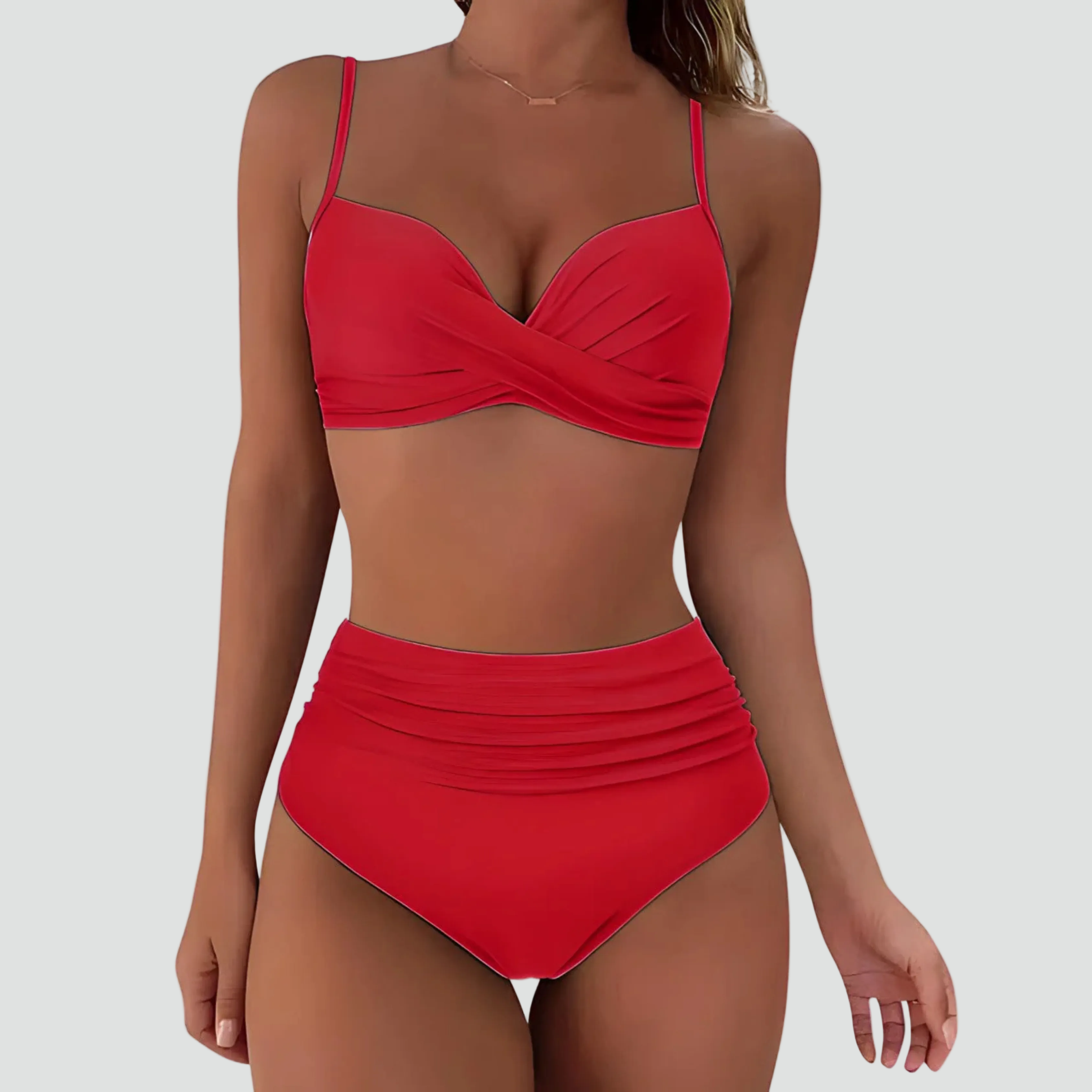 High-Waisted Bikini Set with Wrap-Front Top