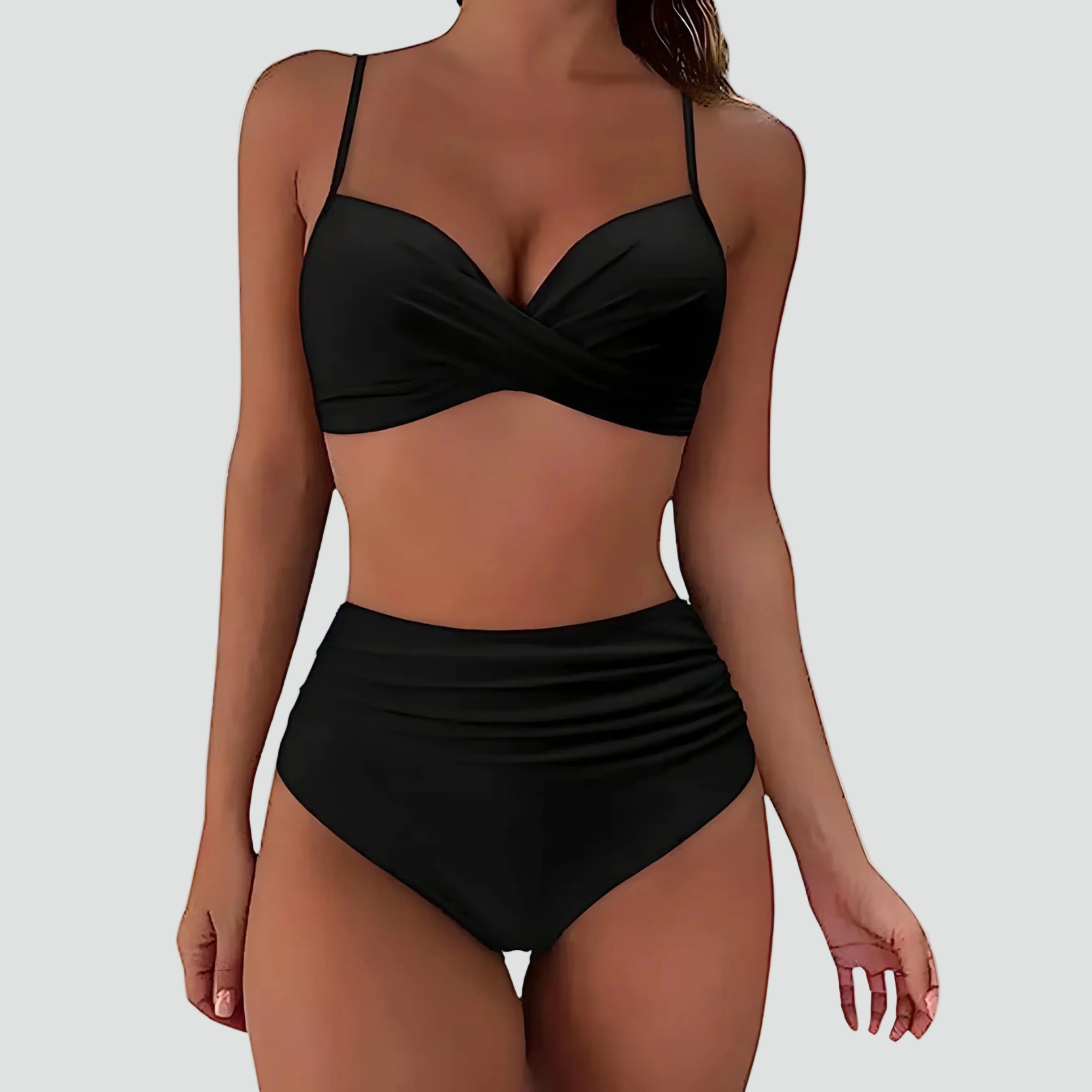 High-Waisted Bikini Set with Wrap-Front Top