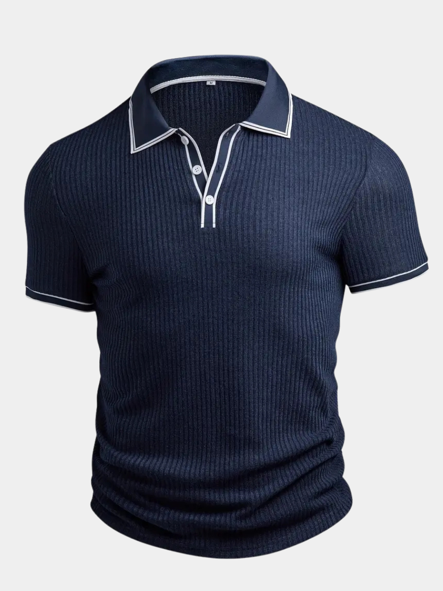 Ribbed Knit Polo with Contrast Placket Trim