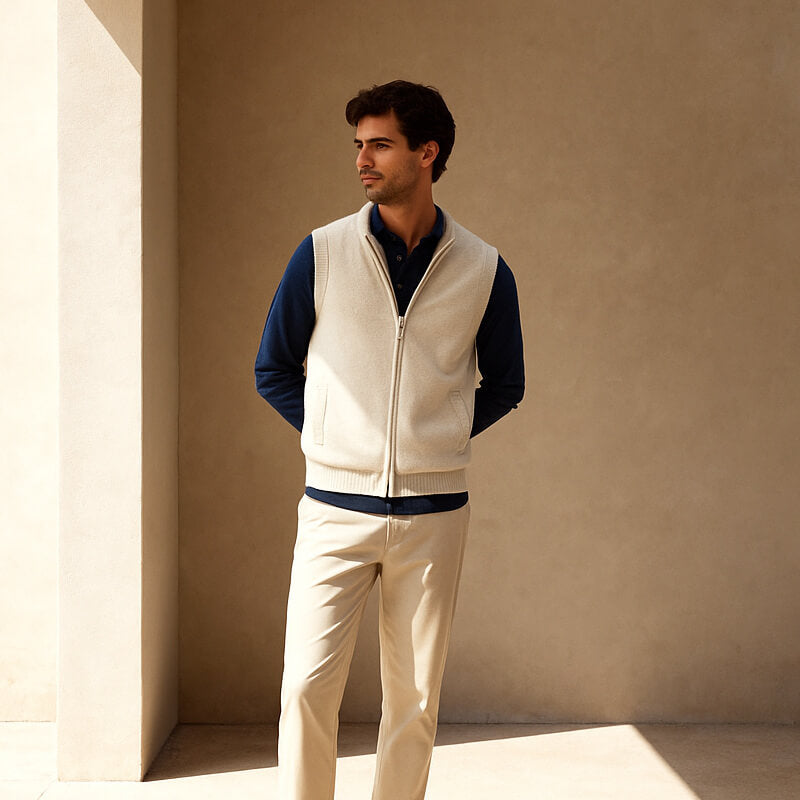 Men's Full-Zip Knitted Gilet with Stand Collar