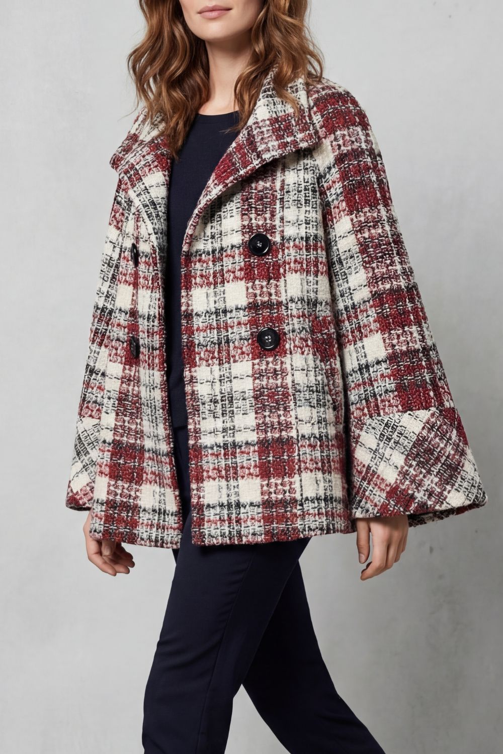 Manteau femme à carreaux, croisé, à col cheminée