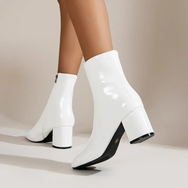 Women's Square-Toe Ankle Boots with Block Heel and Side Zip
