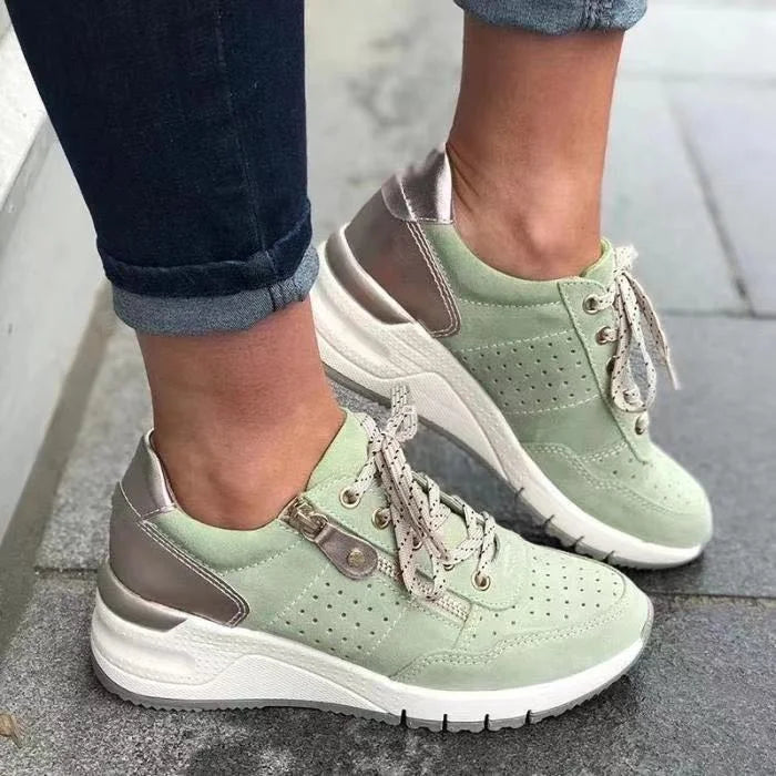 Lace-Up Wedge Trainers with Metallic Panel