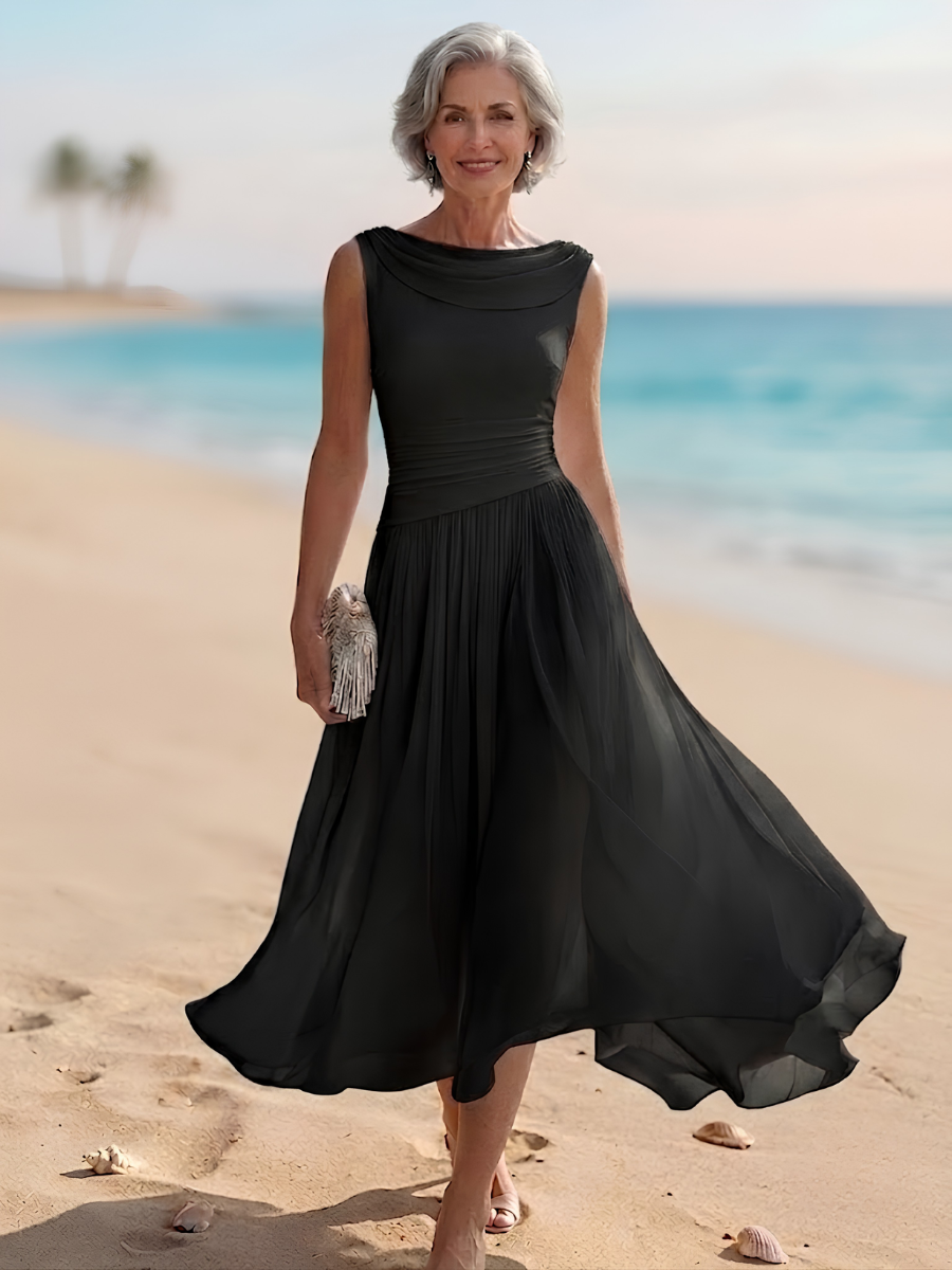 Occasion Dress with Boat Neck and Cap Sleeves