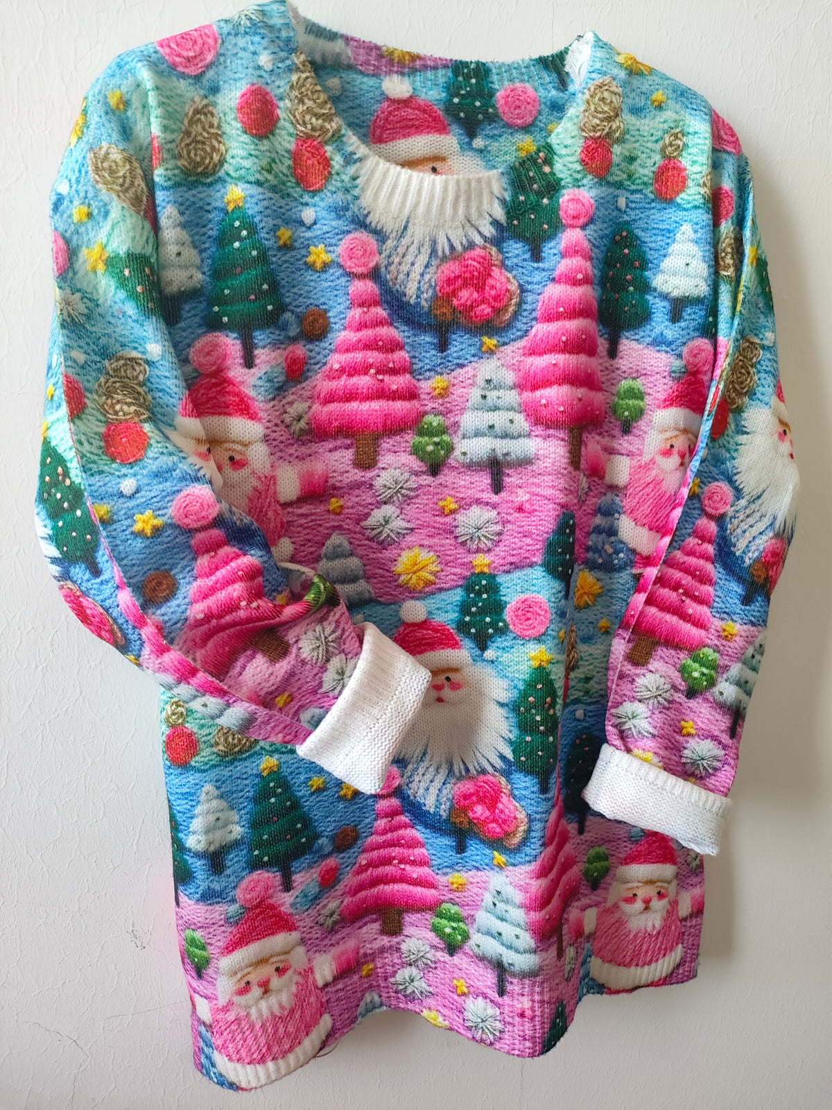 Pull de Noël oversize pour femme | Pull en maille imprimé Père Noël