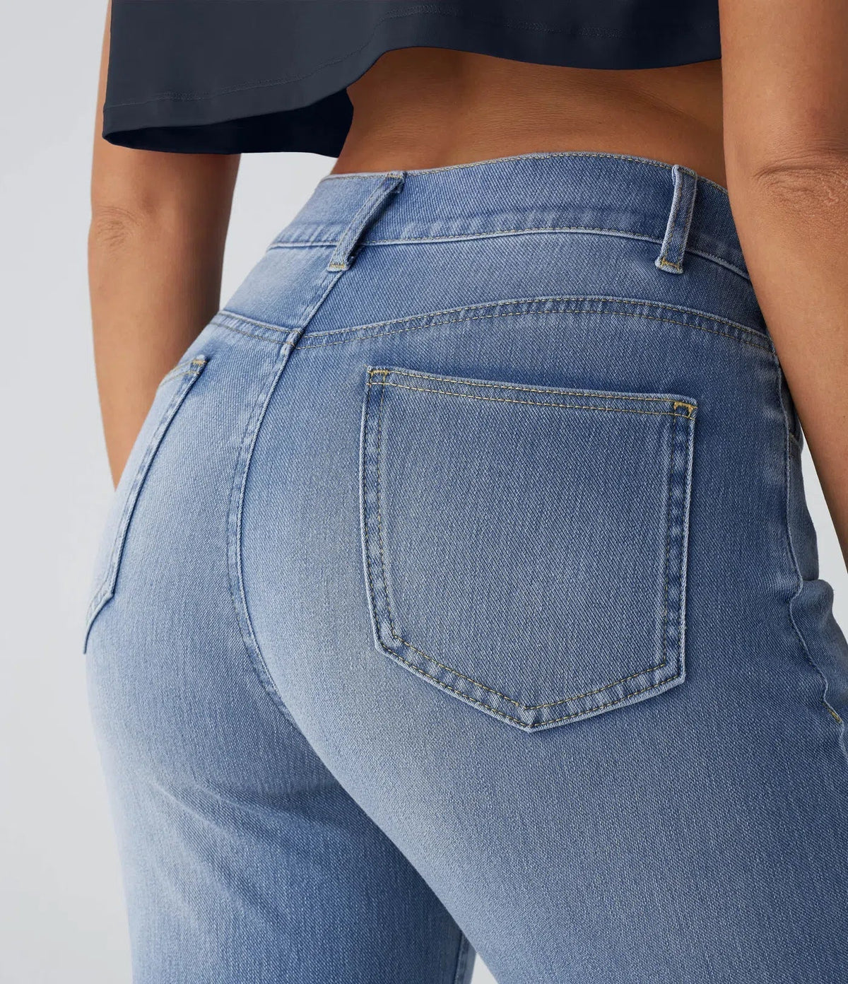 Jean droit avec ceinture élastique à enfiler