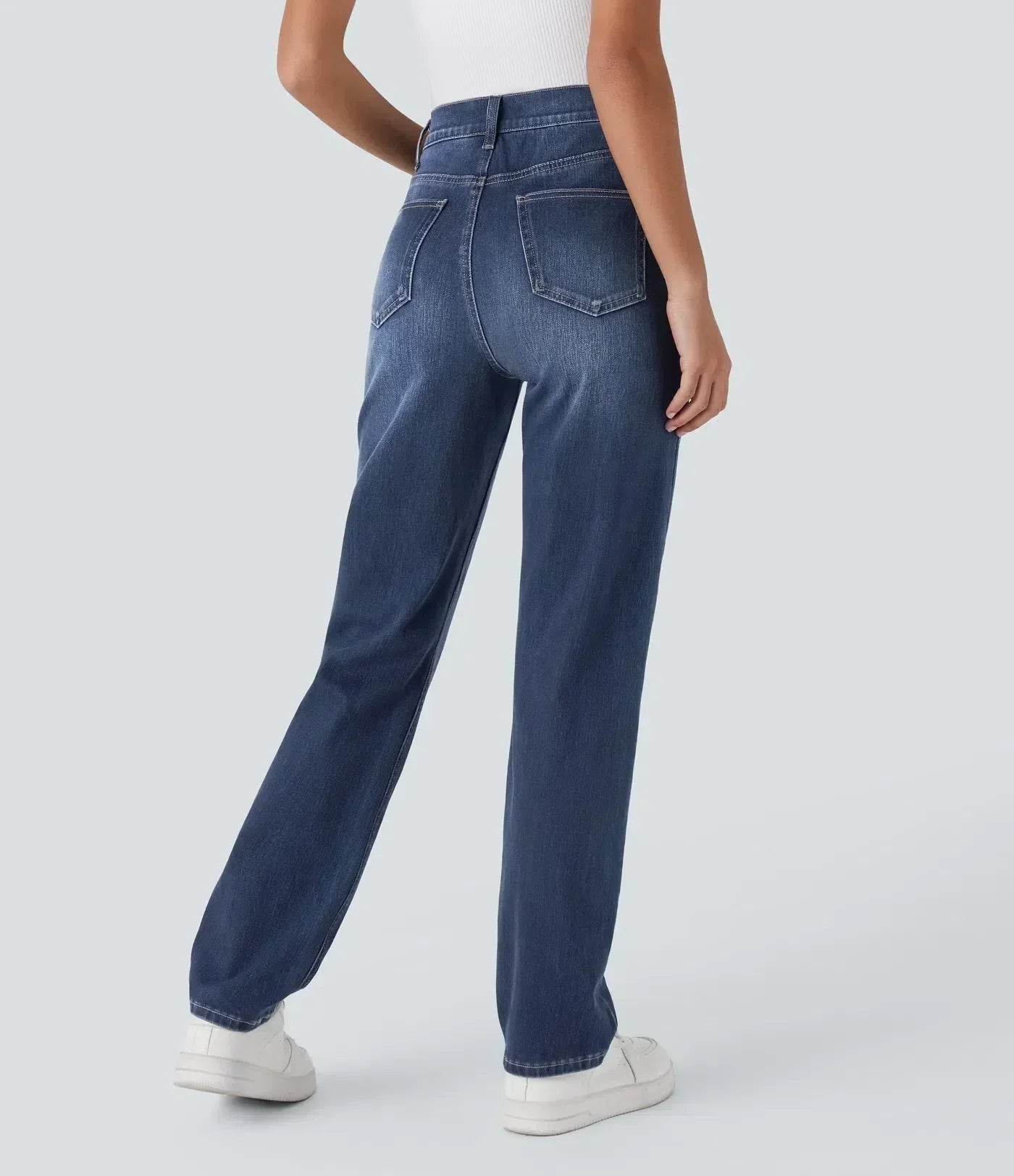Straight Leg Jeans with Pull-On Waistband