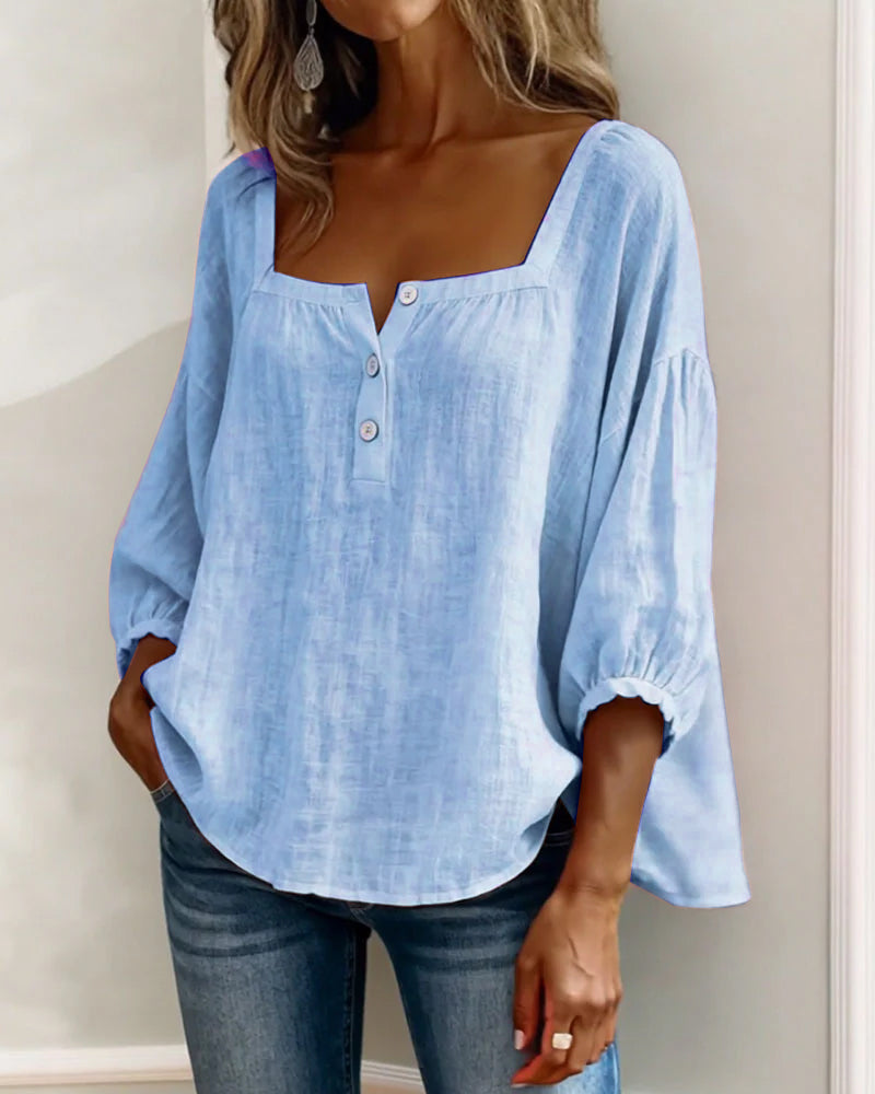 Women's Relaxed Square Neck Button Blouse