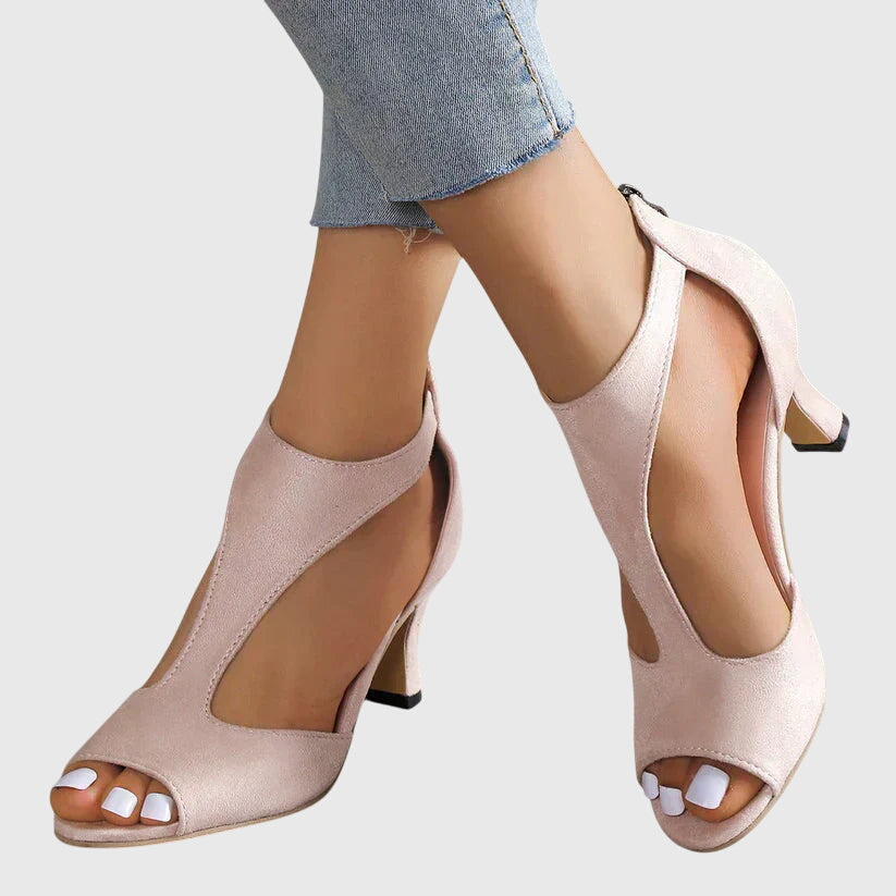 Peep-Toe Kitten Heel Sandals with Ankle Strap