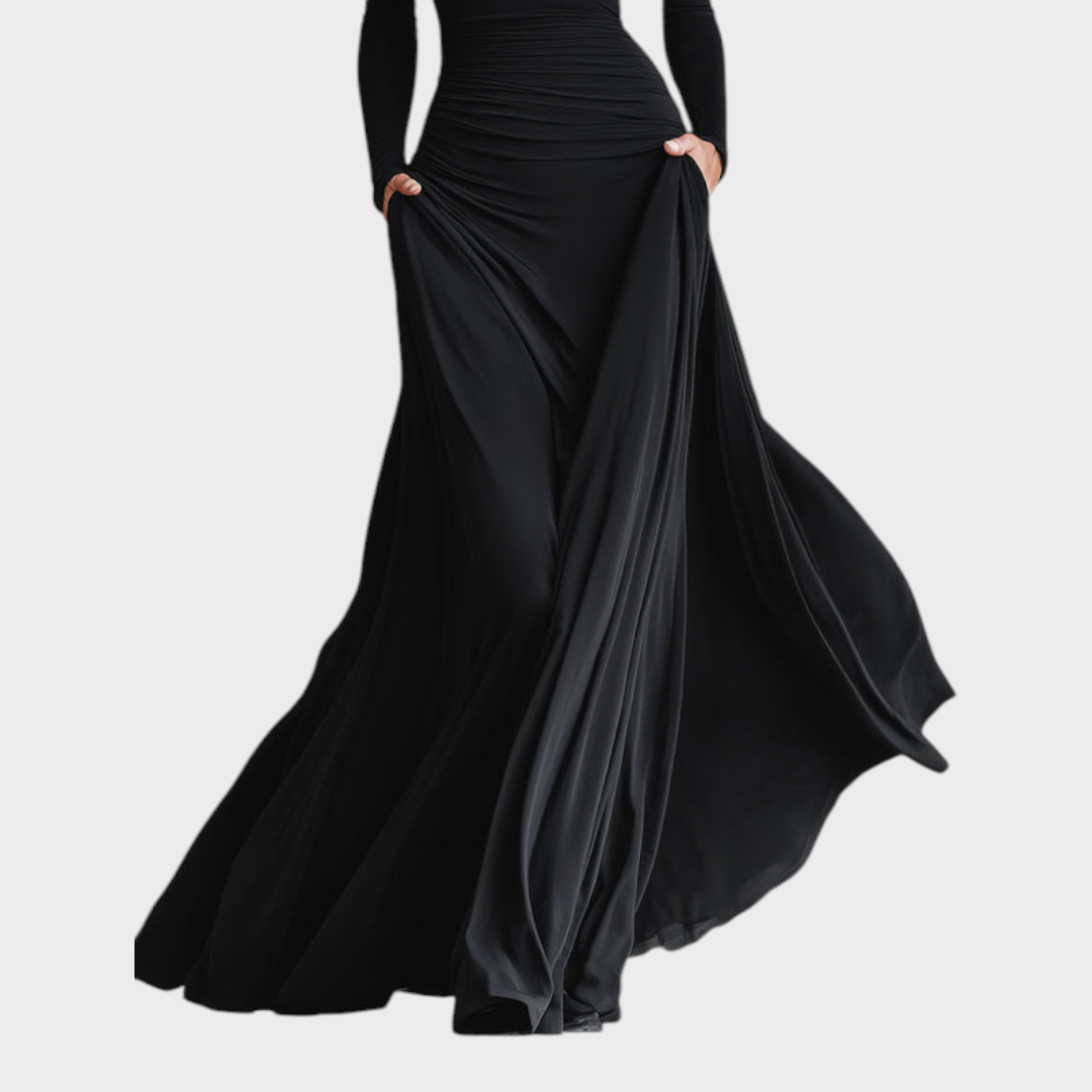 Women's Long Sleeve Ruched Waist Maxi Dress
