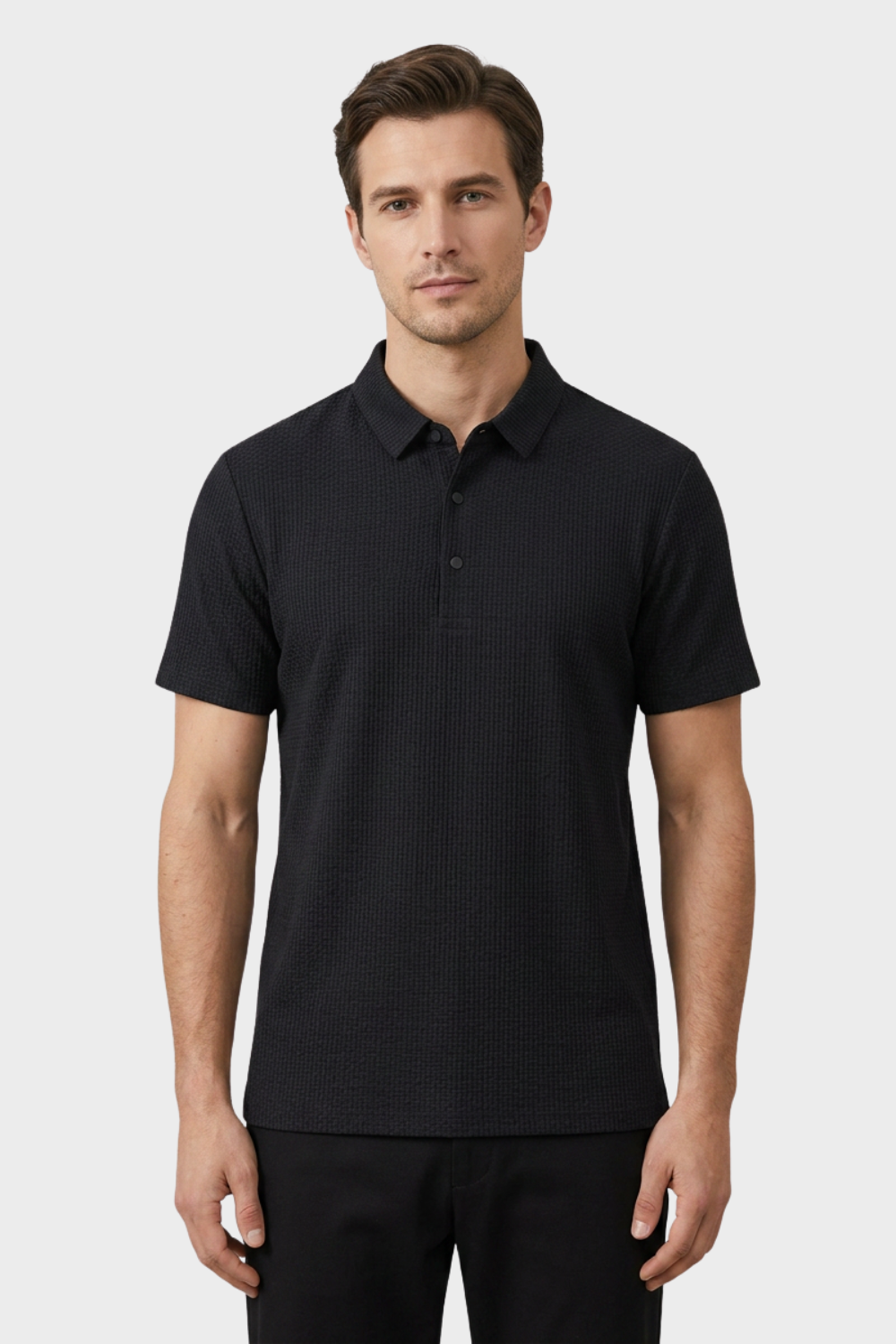 Men's Textured Polo Shirt | Short Sleeve Button Placket