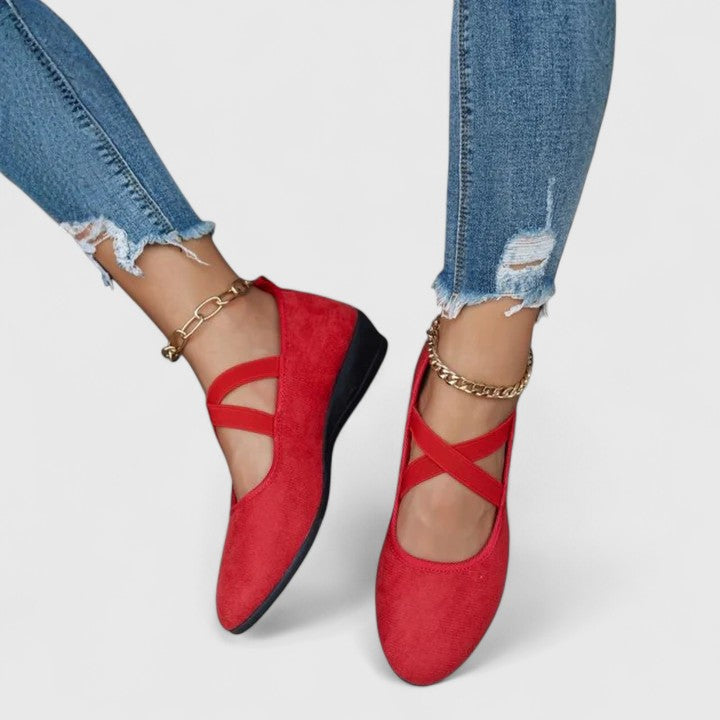 Knit Ballet Flats with Crisscross Ankle Strap