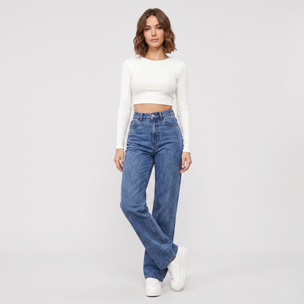 Wide-Leg Jeans with High-Waisted Fit