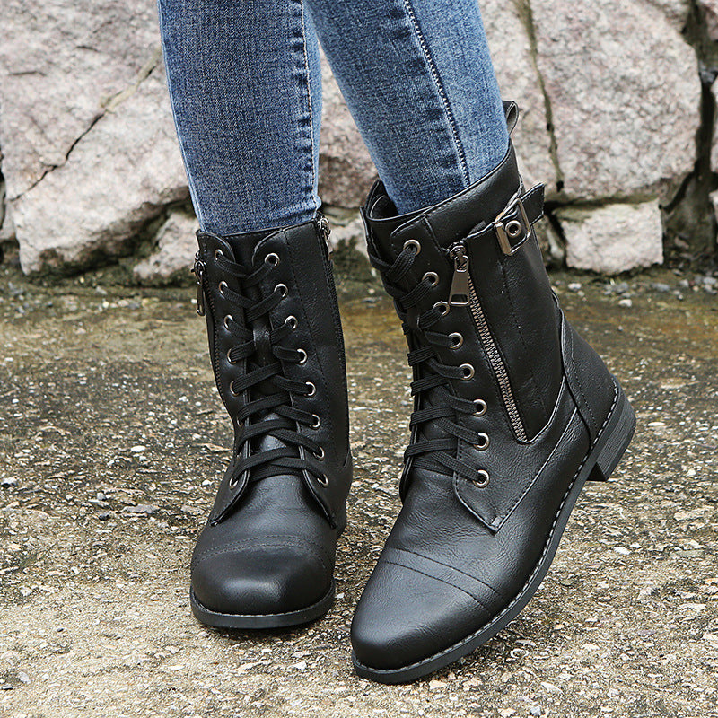 Women’s Lace-Up Ankle Boots with Side Zip & Buckle