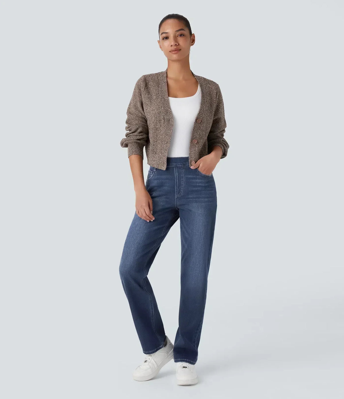 Jean droit avec ceinture élastique à enfiler
