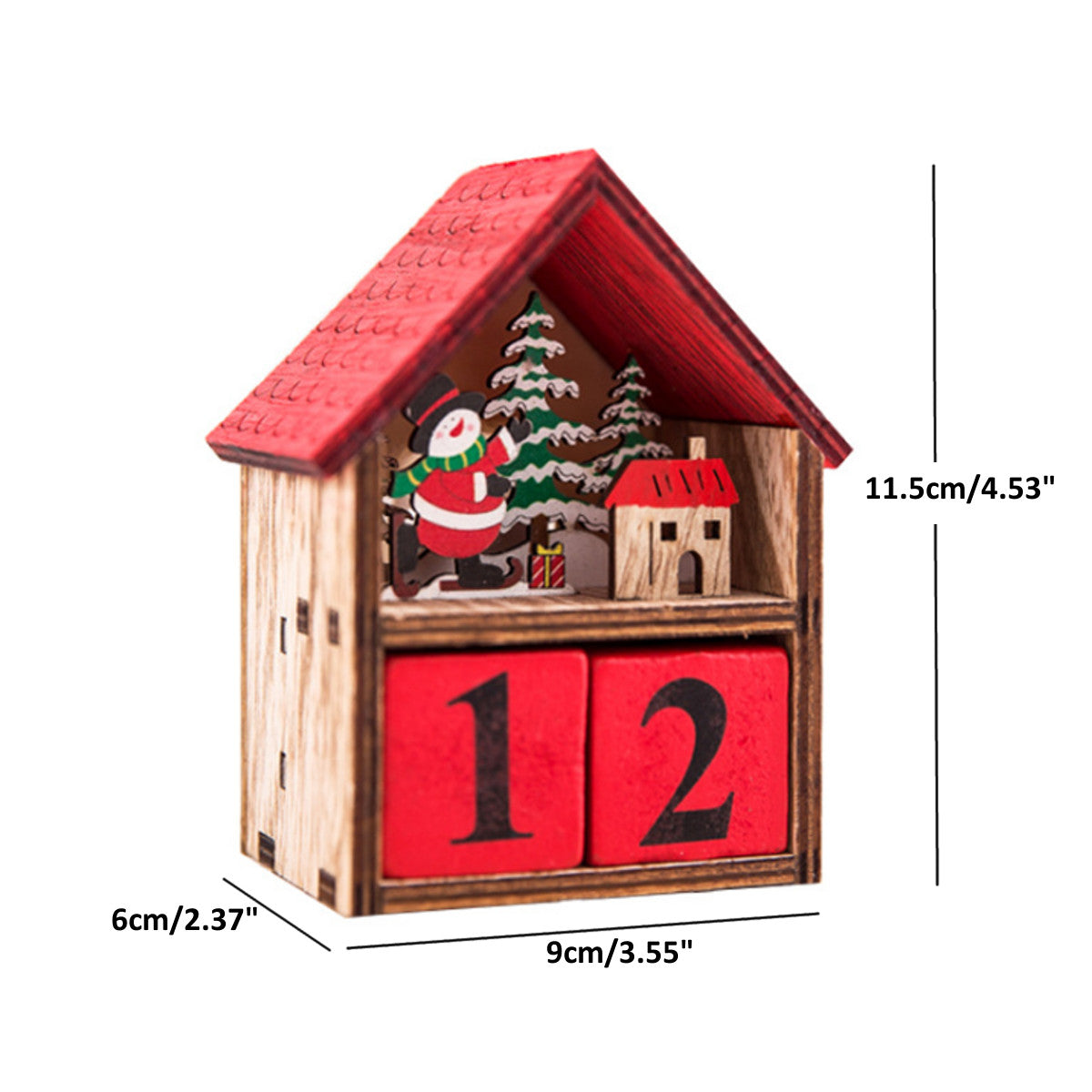 Wooden LED Advent Calendar House | Santa & Snowman Design