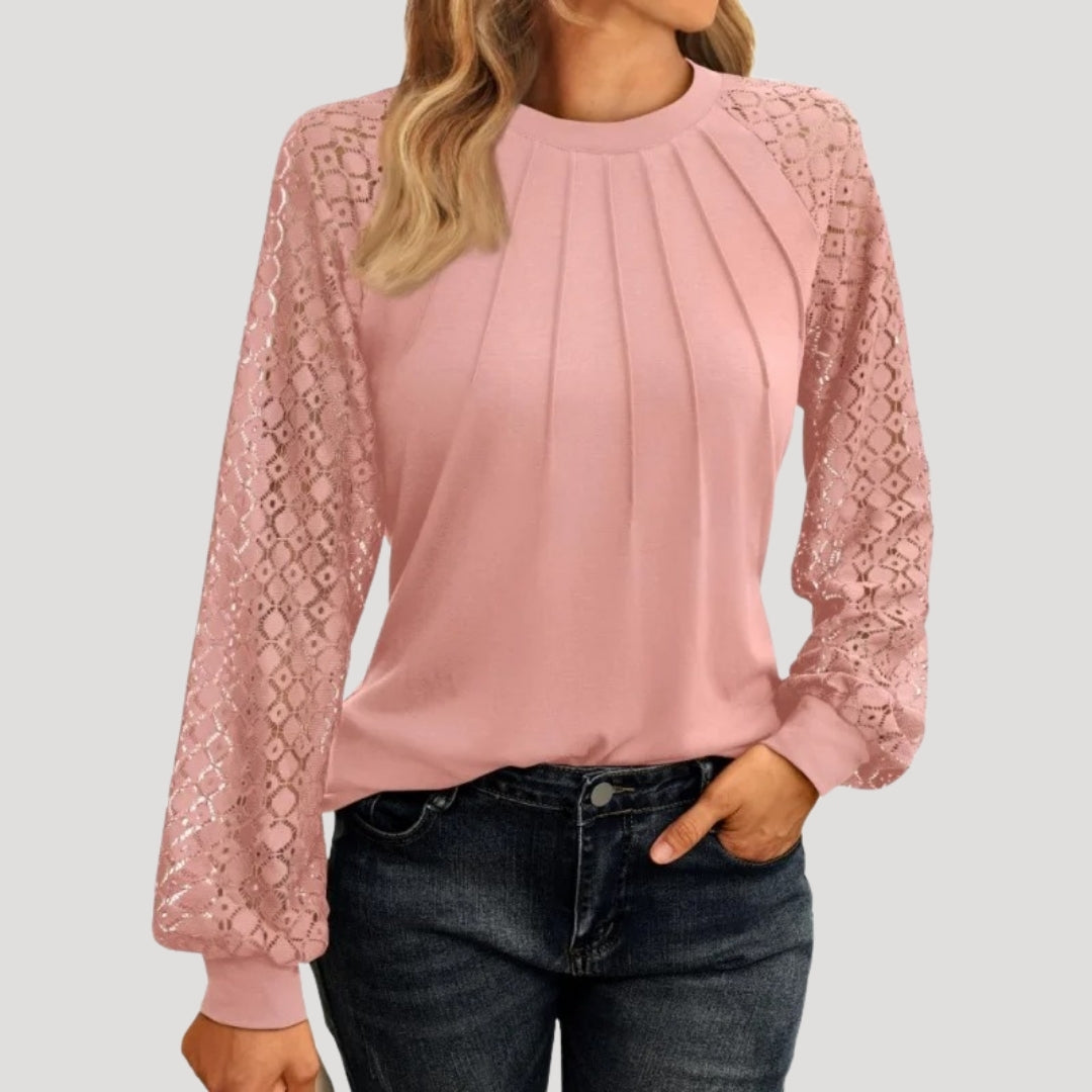 Women's Lace Sleeve Pleated Blouse