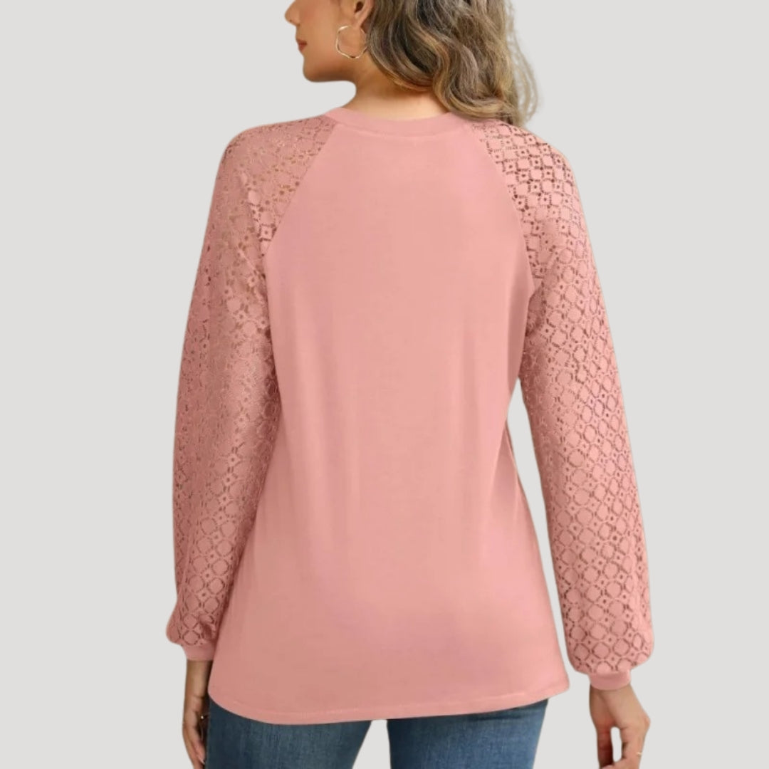 Women's Lace Sleeve Pleated Blouse