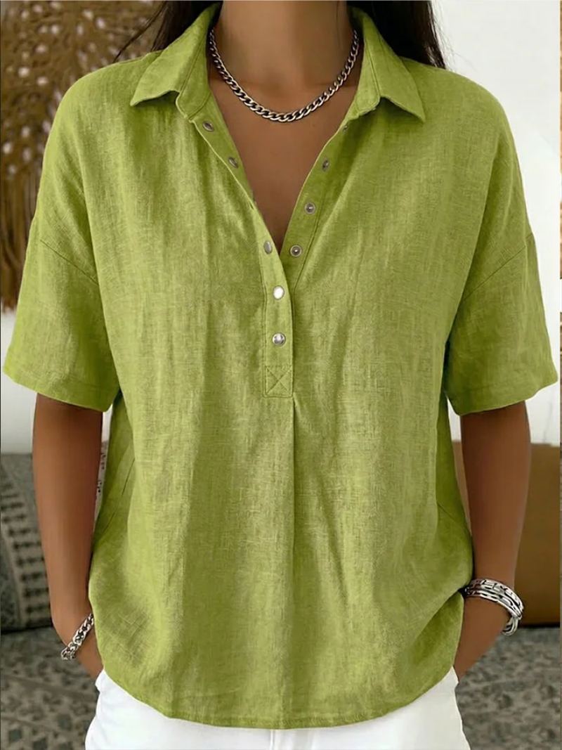 Women's Relaxed Button Neck Short Sleeve Blouse