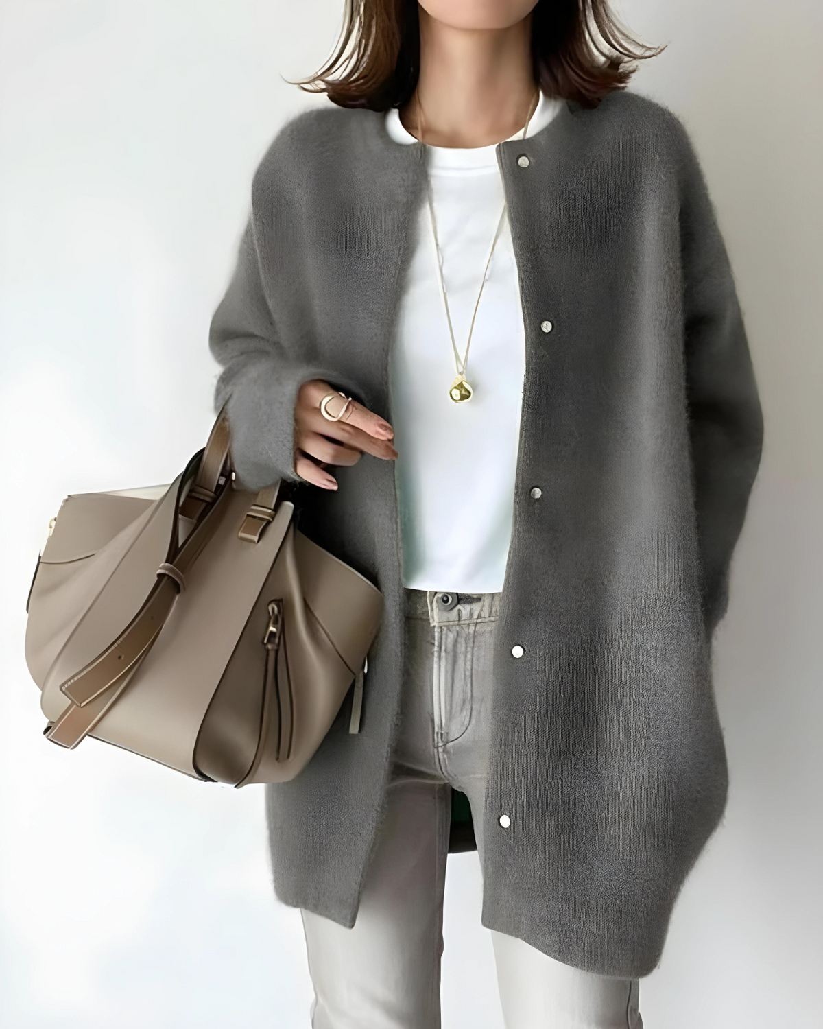Women's Long Sleeve Knit Cardigan with Snap Button Closure