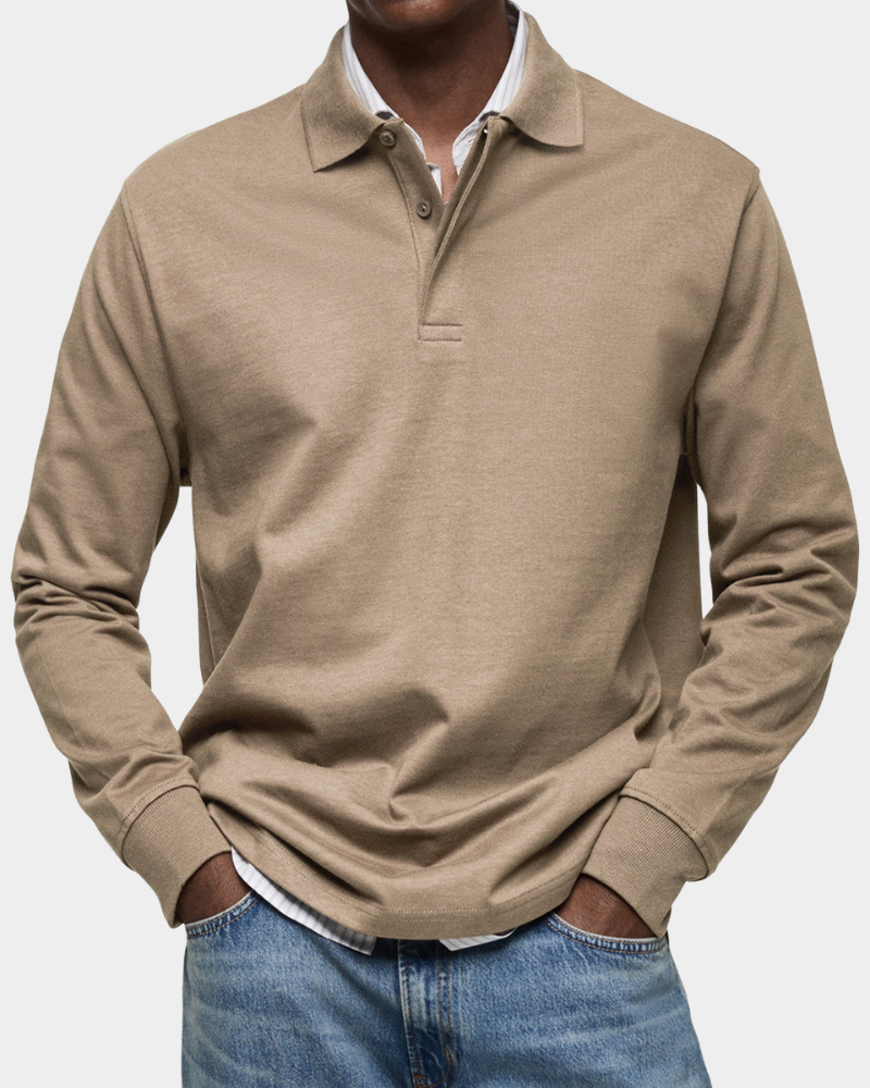 Men's Long Sleeve Cotton Polo Shirt